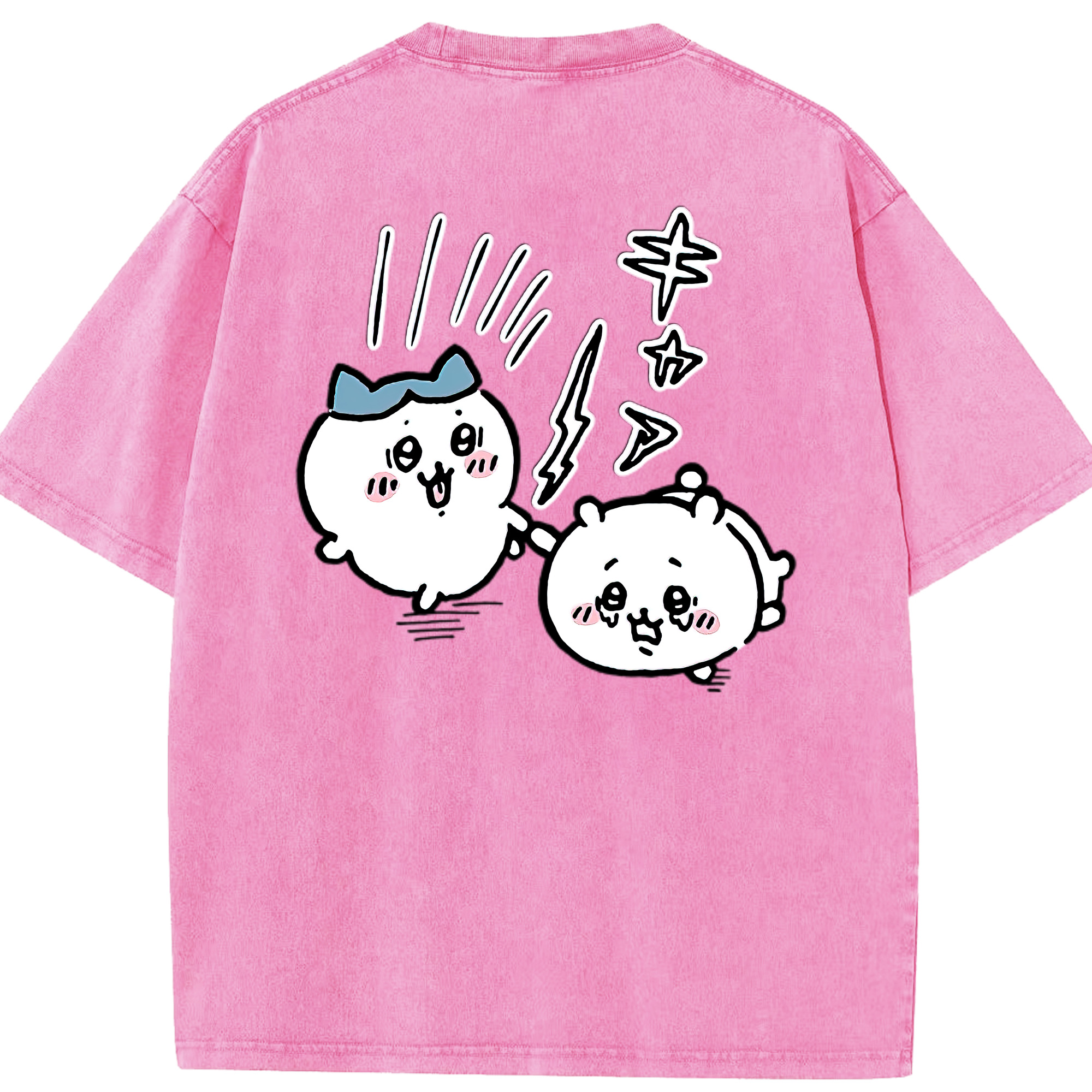 （画像用） ちいかわ ハチワレ Chii-kawa hachiware 綿100% ヴィンテージ風 半袖Tシャツ（背面プリント）